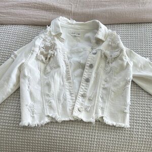 Cello Women's Distressed Cream Denim Jacket